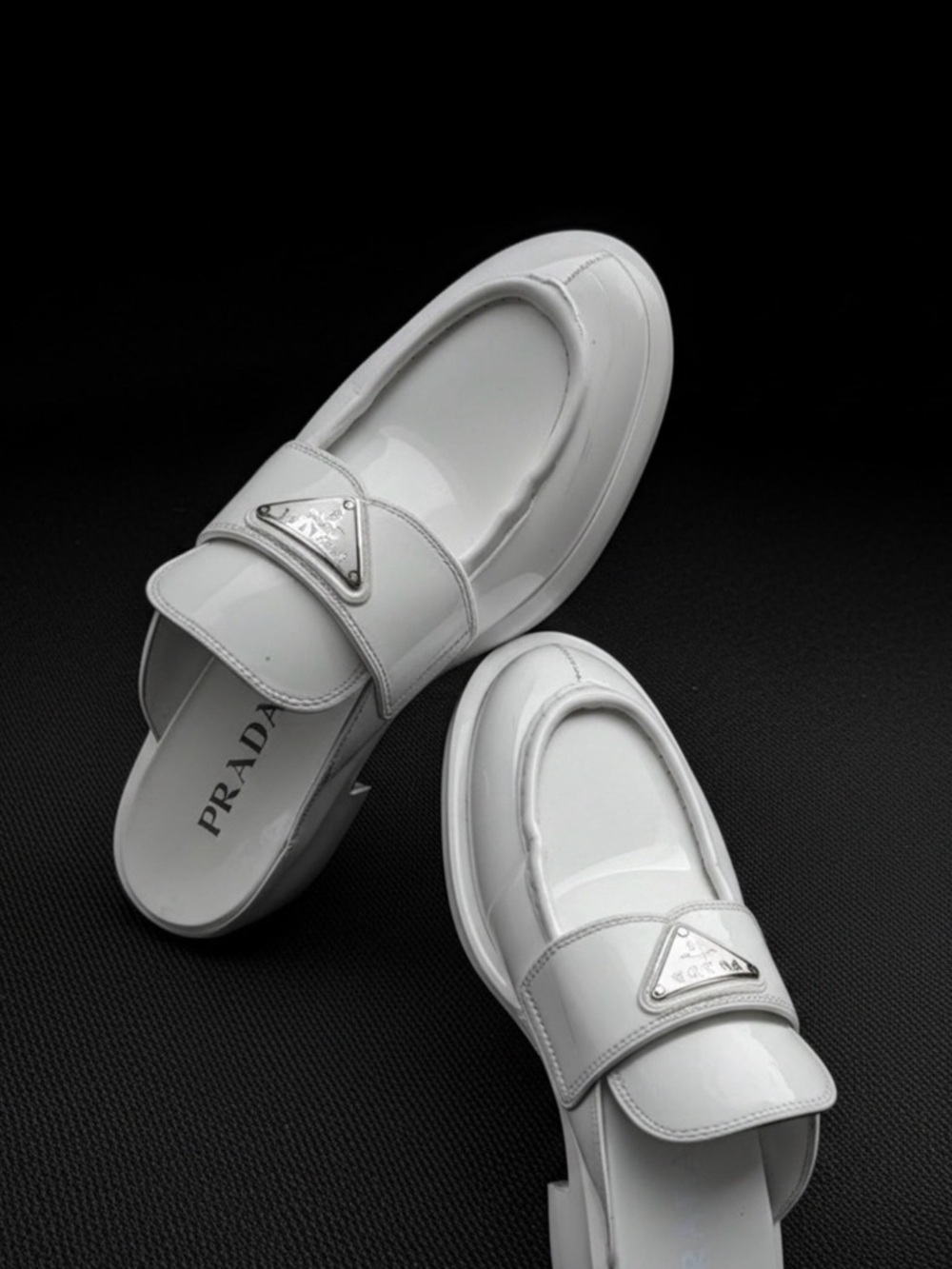 Prada White Leather Logo Strap Mules - Picture 5 of 7